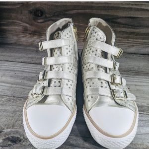 Ash ( VAVA ) girls high tops white and Gold Size 5.5 (36)